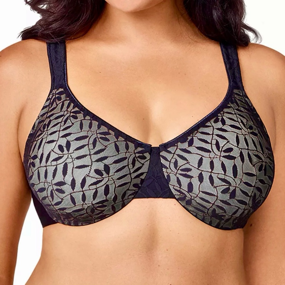 - Olga 40C Black Sheer Leaves Minimizer Underwire Bra! NEW!